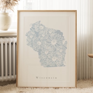 Wisconsin Blue Floral Print, Wisconsin Floral Print, Wisconsin State Art, Wisconsin Nursery Art, Wisconsin Art Decor, Wisconsin Living