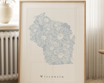 Wisconsin Blue Floral Print, Wisconsin Floral Print, Wisconsin State Art, Wisconsin Nursery Art, Wisconsin Art Decor, Wisconsin Living