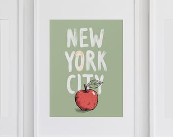 New York City Big Apple Modern Minimalist Art Print Instant Download New York City Wall Art Apple Living Room Decor Gift Dorm Style Print