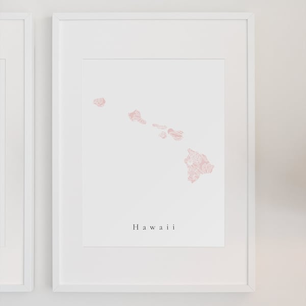 Hawaii Pink Floral Print, Hawaii Print, Hawaii State Print, Hawaii Floral Print, Hawaii Nursery Art, Hawaii Home Decor, Hawaii State, Print