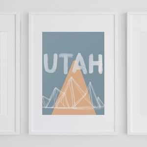 Utah Mountain Wall Art Modern Minimalist State Poster Abstract State Travel Poster Instant Download Wall Print Utah Dorm Decor Living