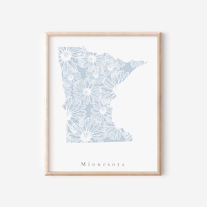 Minnesota blauwe bloemenprint, Minnesota bloemenprint, Minnesota State Art, Minnesota Art Print, Minnesota Nursery Art, Minnesota Office Art