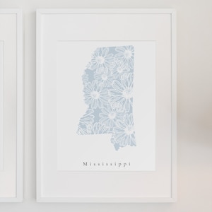 Mississippi Blue Floral Print, Mississippi Floral Print, Mississippi Dorm Art, Mississippi Wall Art, Mississippi Nursery, Mississippi Decor