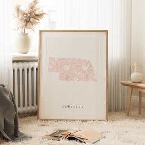 Nebraska Pink Floral Print, Nebraska Floral Prink, Nebraska Pink Print, Nebraska Dorm Art, Nebraska Nursery Art, Nebraska Office Art