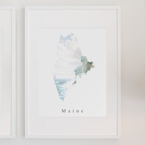 Maine Wall Art, Maine Watercolor Wall Art, Maine Watercolor, Maine State Print, Maine Art Print, Digital Download Art, Maine Wall Art