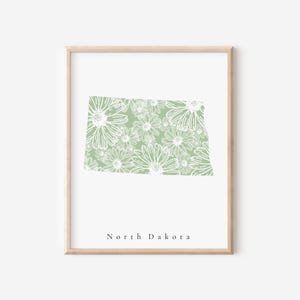 North Dakota Sage Green Floral Print, North Dakota Print, North Dakota State Art, North Dakota Art, North Dakota Nursery, North Dakota Dorm