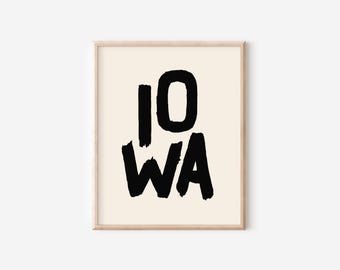Iowa Art Print, Iowa State Art, Iowa State Print, Iowa Wall Art, Iowa Download, Iowa Boho Print, Iowa Boho Art, Iowa Dorm Art, Iowa Decor