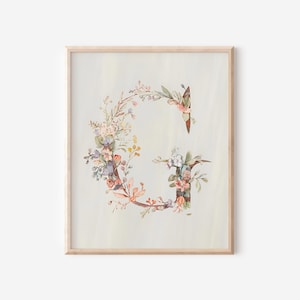 Watercolor Floral Initial G Wall Art, Nursery Initial Wall Art, Nursery Art Print, Initial Room Decor, Initial G Art Print, Watercolor G