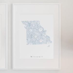 Missouri Blue Floral Print, Missouri Floral Print, Missouri State Print, Missouri Nursery Art, Missouri Office Art, Missouri Dorm Art