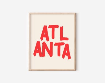 Impression de la ville d'Atlanta, décoration d'Atlanta, art d'Atlanta, impression d'Atlanta, art de la ville d'Atlanta, art mural d'Atlanta, dortoir d'Atlanta, art de bureau d'Atlanta