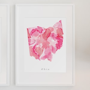 Ohio Hot Pink Print, Ohio Pink Print, Ohio Dorm Art, Ohio Dorm Decor, Ohio Wall Art, Ohio Printable Art, Ohio Living, Ohio Pink State Art