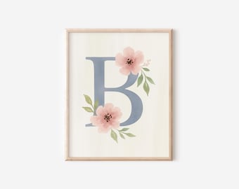 Letter B Floral Wall Art Print Instant Download Home Decor Printable Wall Art Letter B Initial Kids Room Decor Dorm Art Letter B Initial