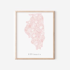 Illinois Pink Floral Print, Illinois Pink Floral Print, Illinois Floral Wall Art, Illinois State Art Print, Illinois State Print, Illinois