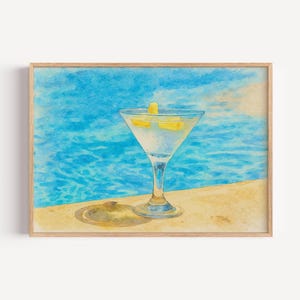 Poolside Martini Watercolor Wall Art Print Instant Download Home Decor Airbnb Wall Art Printable Living Room Wall Art Pool Printable Art