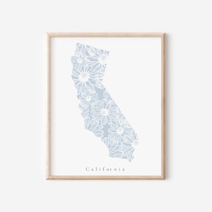 California Blue Floral Print, California Wall Art, California Art Print, California State Print, Blue Floral State Art, California Nursery