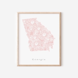 Różowy kwiatowy nadruk z Georgii, Różowa sztuka kwiatowa z Georgii, Sztuka stanu Georgia, Druk artystyczny z Georgii, Sztuka ścienna z Georgii, Druk stanowy z Georgii, Sztuka do pokoju dziecięcego