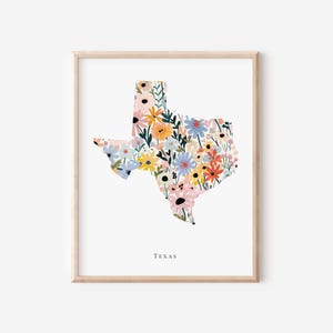 Texas State Print Floral Wall Art Nursery Home Decor Texas Instant Download Print State Texas Dorm Wall Art Flower Texas State Wall Decor