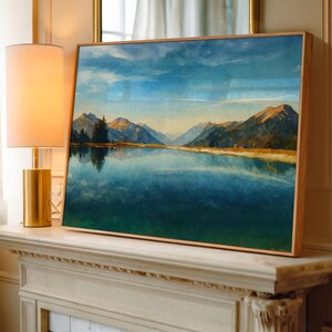 Mountain Lake Wall Art Print Landscape Printable Home Decor Lake House Instant Download Living Room Wall Art Horizontal Landscape Decor