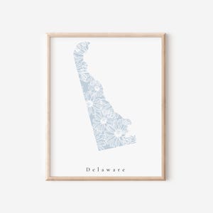 Delaware Blue Floral Print, Delaware Floral Print, Delaware Dorm Art, Delaware Decor Art, Delaware Print, Delaware Nursery Art, Delaware