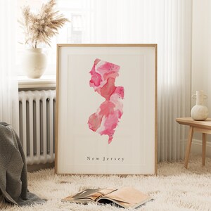New Jersey Hot Pink Print, New Jersey Pink Art, New Jersey Pink Watercolor Art, New Jersey Watercolor Art, New Jersey Dorm Art, New Jersey