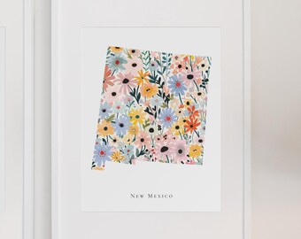 Stampa artistica da parete floreale dello Stato del New Mexico, decorazione per dormitorio del New Mexico, stampa artistica per cameretta dei bambini, decorazione per la casa floreale dello Stato del New Mexico, stampa per ufficio del New Mexico