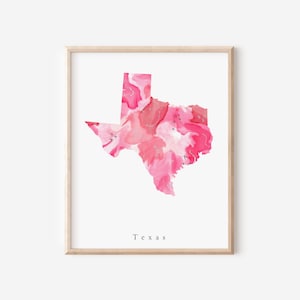 Texas Hot Pink Print, Texas Pink Print, Texas State Print, Texas Art Print, Texas Watercolor Print, Texas Dorm Art, Texas Decor, Texas Art