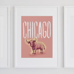 Chicago Wall Art Print Minimalist Chicago Bull Art Print Minimal Instant Download Digital Art Print Living Room Decor Chicago Illinois State