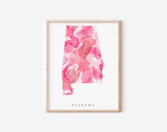 Alabama Hot Pink Watercolor Art, Alabama Watercolor Art, Alabama Wall Art, Alabama Dorm Art, Alabama Dorm Decor, Alabama Art Print, Alabama