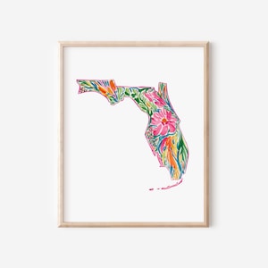 Florida State Wall Art Floral Watercolor Florida Printable Instant Download Florida Dorm Print Flower Florida Decor Nursery Wall Art Florida