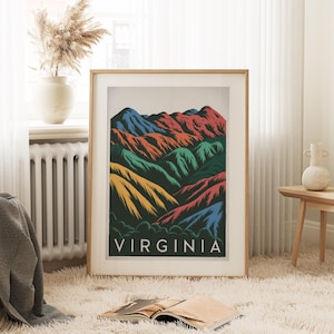 Virginia Charcoal Mountain Art, Virginia Print, Virginia State Art, Virginia State Print, Virginia Mountain Wall Art, Virginia Mountain