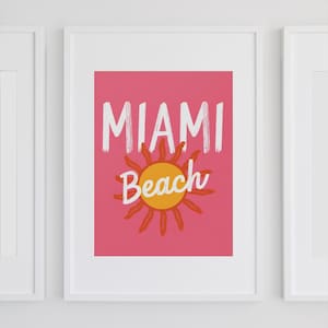 Miami Beach Digital Art Print Retro Sun Wall Art Summer Decor Coastal Sunset Florida Print Instant Download Florida State Poster Dorm Art