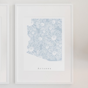 Arizona Blue Floral Print, Arizona Blue Floral, Arizona Floral, Arizona State Print, Arizona Dorm Art, Arizona Nursery Print, Arizona Office