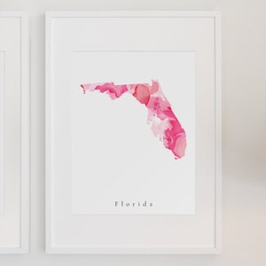 Florida Pink Watercolor Art, Florida Watercolor Art, Florida Pink Art, Florida Pink Print, Florida State Print, Florida State Art, Florida