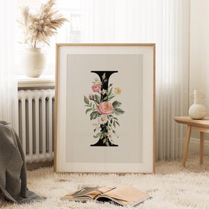 Floral Initial I Wall Art, Nursery Wall Decor, Floral Initial Wall Art, Floral Wall Art, Initial Art Print, Name Print, Initial Print