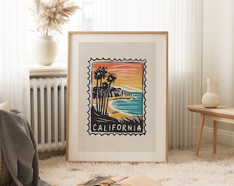 California Stamp Print, California Wall Art, California Art, California Print, California State, California State Print, California Beach