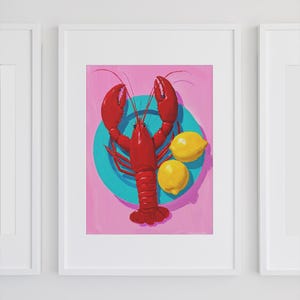 Red Lobster Print Vibrant Hot Pink Maximalist Wall Art Kitchen Decor Design Style Lobster Kitchen Art Print Instant Download Decor Bright