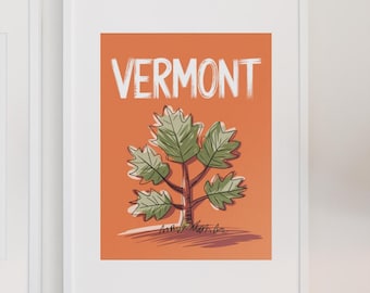 Vermont State Wall Art Poster Print Vermont Home Decor Instant Download Vermont State Tree Living Room Art Print Vermont Dorm Decor Gift