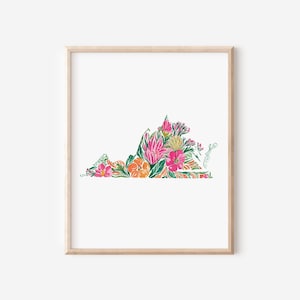 Virginia State Floral Watercolor Wall Art Print Virginia Dorm Decor Instant Download Virginia Printable Watercolor Art Virginia Nursery