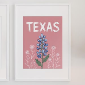 Texas State Flower Wall Art Print Texas Poster Print Home Decor Texas Instant Download Digital Print Dorm Texas Bluebonnet Flower Decor
