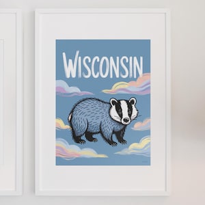 Wisconsin Blue State Wall Art Poster Print Wisconsin Badger Gift for Wisconsin Natives Home Decor Wisconsin Dorm State Art Print Wisconsin