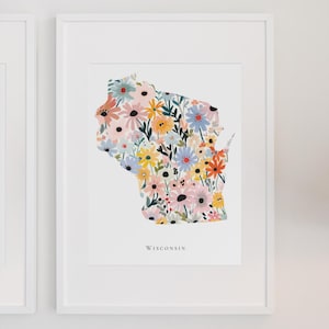 Wisconsin State Print Floral Wall Art Home Decor Wisconsin Instant Download Print State Art Wisconsin Dorm Decor Print Wisconsin Nursery Art