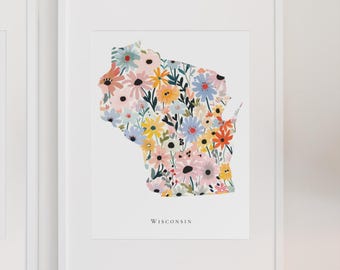 Wisconsin State Print Floral Wall Art Home Decor Wisconsin Instant Download Print State Art Wisconsin Dorm Decor Print Wisconsin Nursery Art