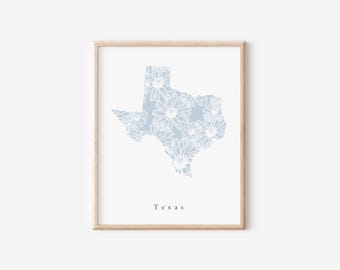 Texas Blue Floral Print, Texas Floral Print, Texas State Floral, Texas Print, Texas Art Print, Texas Wall Art, Texas Gift, Texas Dorm Decor