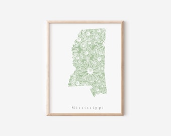 Mississippi Sage Green Floral Print, Mississippi Floral Print, Mississippi State Art, Mississippi Nursery Art, Mississippi Office Art