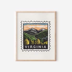 Virginia Stamp Wall Art, Virginia Mountain Valley Art, Virginia Mountain Art, Virginia Decor, Virginia Stamp, Virginia Print, Virginia Dorm