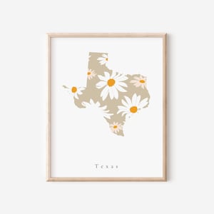 Texas State Print, Texas Print, Texas Floral, Texas Art, Texas Dorm Art, Texas Decor, Texas Printable, Texas Office Art, Texas Nursery Art