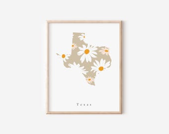 Impresión del estado de Texas, Impresión de Texas, Arte floral de Texas, Arte de Texas, Arte para dormitorios de Texas, Decoración de Texas, Imprimible de Texas, Arte de oficina de Texas, Arte infantil de Texas