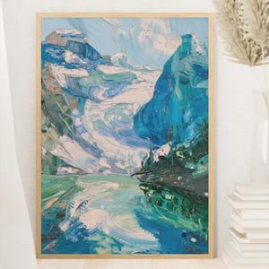 Glacier National Park Mountain Poster Print Instant Digital Download Oil Painting Wall Art Montana State Print Home Decor Glacier Park Art