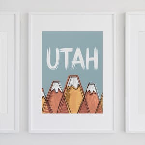 Impressão de arte de parede de montanha de Utah, pôster digital para download, presente para nativos de Utah, decoração de dormitório de Utah, arte de parede de sala de estar, pôster minimalista moderno