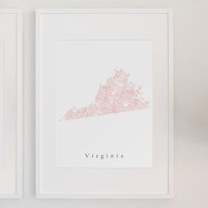 Virginia Wall Art, Virginia Floral Art, Virginia Pink State Art, Virginia Nursery Decor, Virginia Decor, Virginia State Decor, Virginia Art